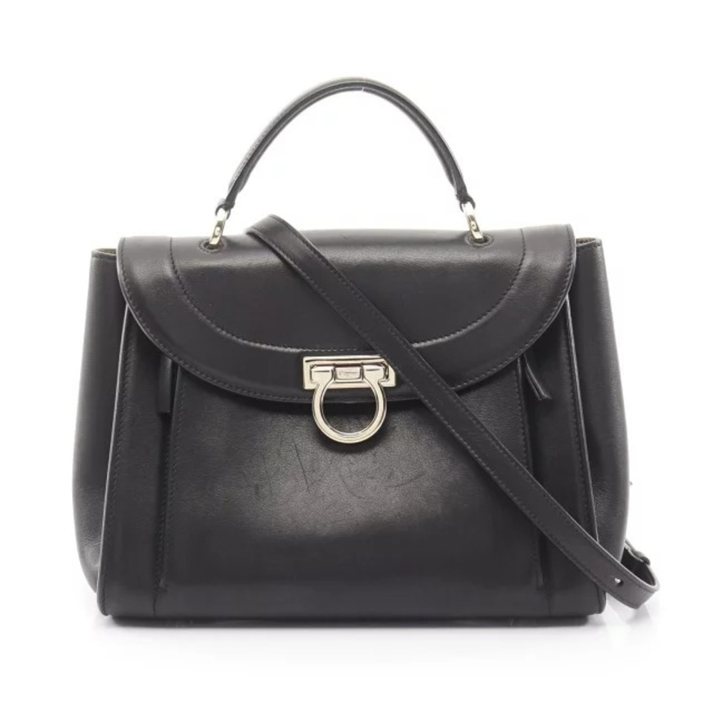 Salvatore Ferragamo Sofia Rainbow Gancini Handbag Leather Bag Black